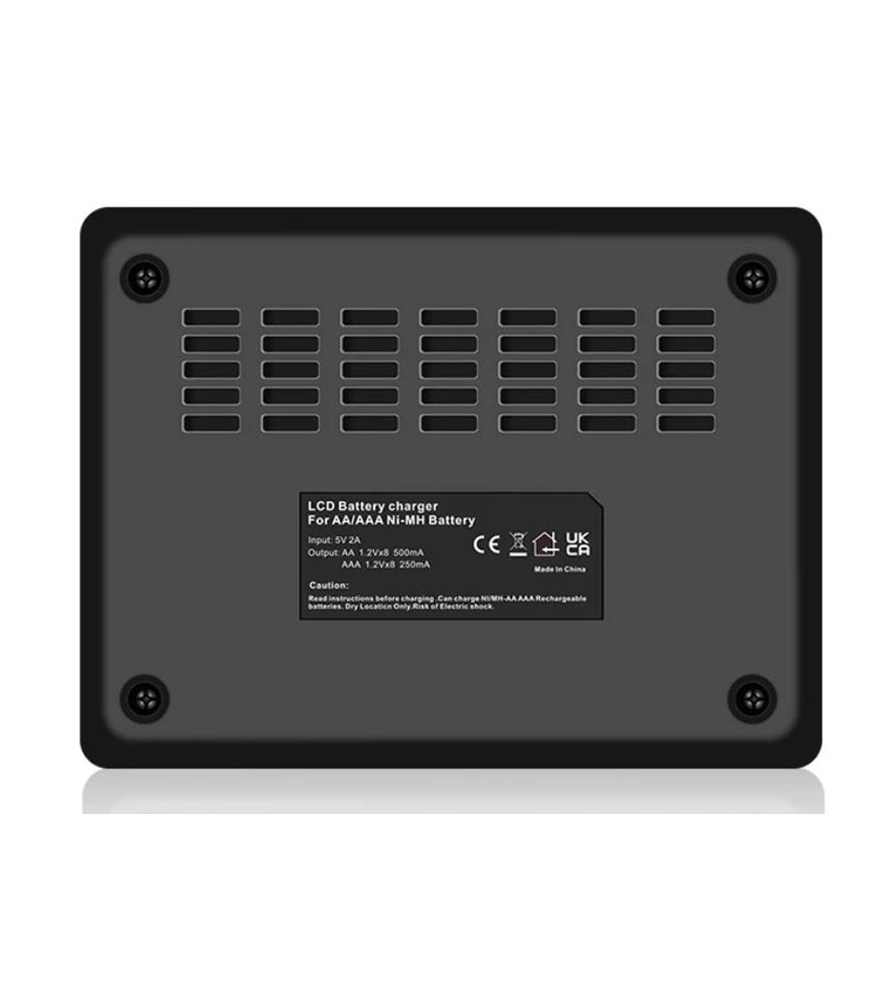 8 Bay AA AAA Smart LCD Independent Slot Battery Charger for High Capacity Low Self Discharge 1.2v Ni-MH Batteries