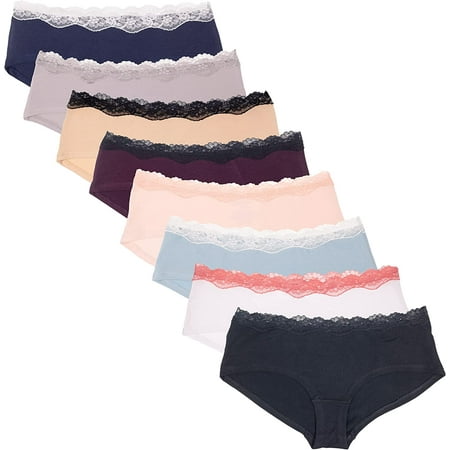 

Womens Underwear Hipster Panties Soft Cotton Hug Fit- 8 Pack - 2XL