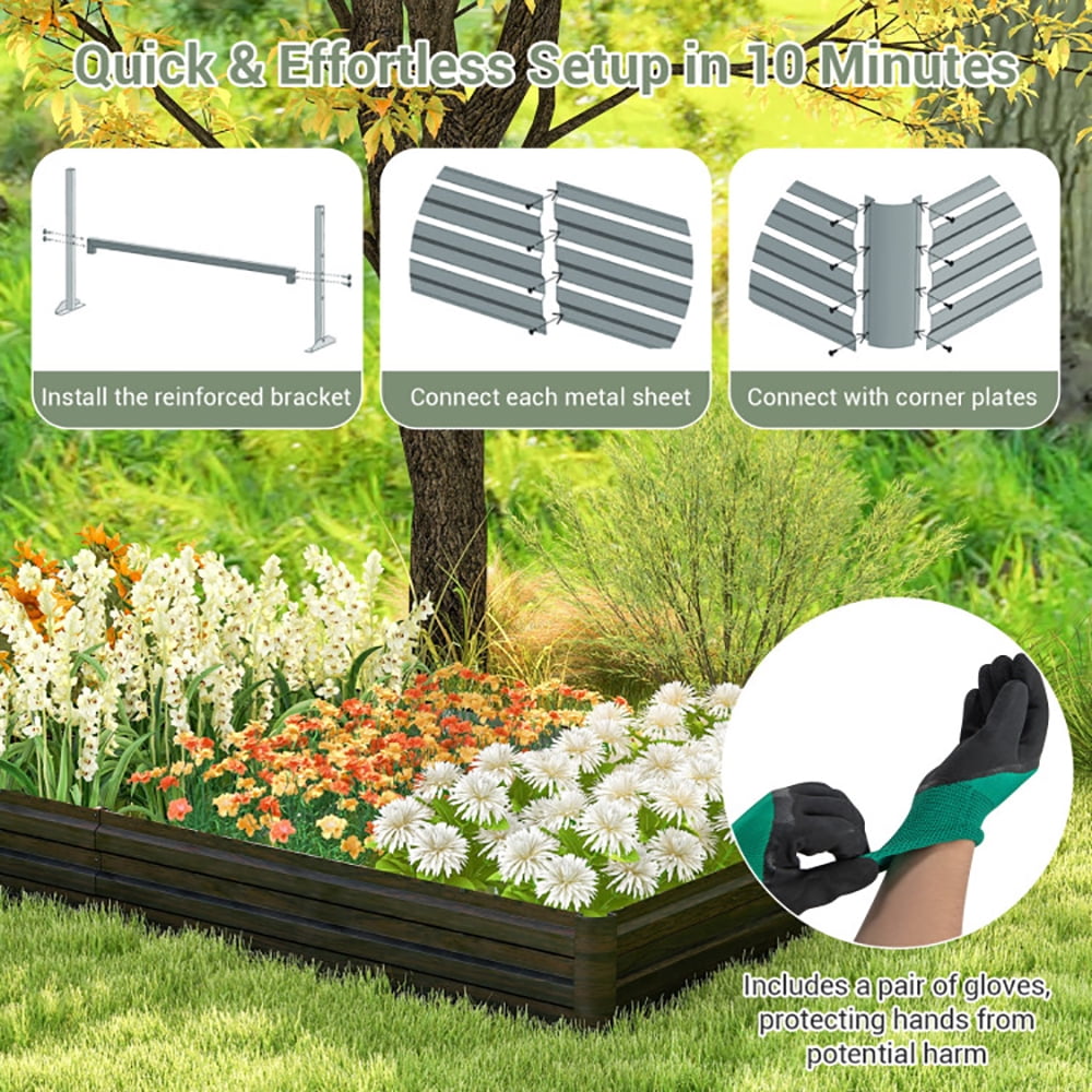 GVN Large Outdoor Metal Planter Box for Vegetable Fruit Herb Flower-Coffee, Outdoor Wooden Elevated Raised Garden Bed for Patio or Yard Gardening