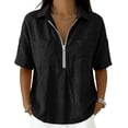 thumbnail image 4 of Enjoytime Women Tops V Neck Collared Half Zip Up Short Sleeve Shirts Summer Casual Work Blouses, 4 of 7