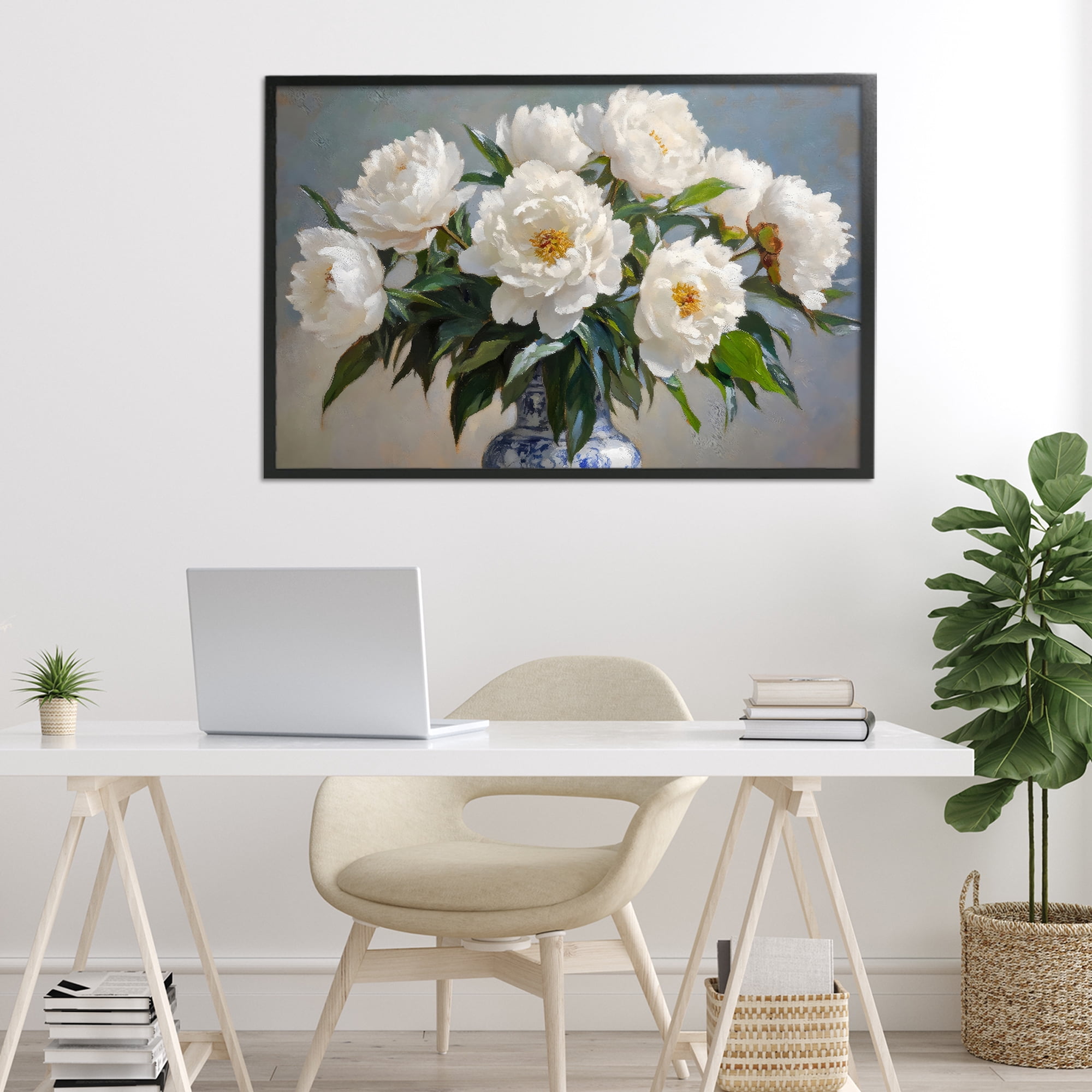 Stupell Industries In Full Bloom White Peonies Black Framed Giclee Art, design by Petal Prints Design
