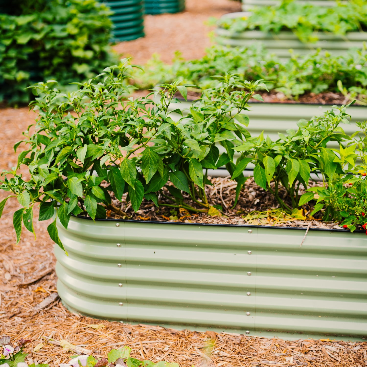 Vego Garden Raised Gardening Bed Kits 17" Tall 9 in 1 8ftx2ft Outdoor Metal Raised Soil Planter Bed Olive Green