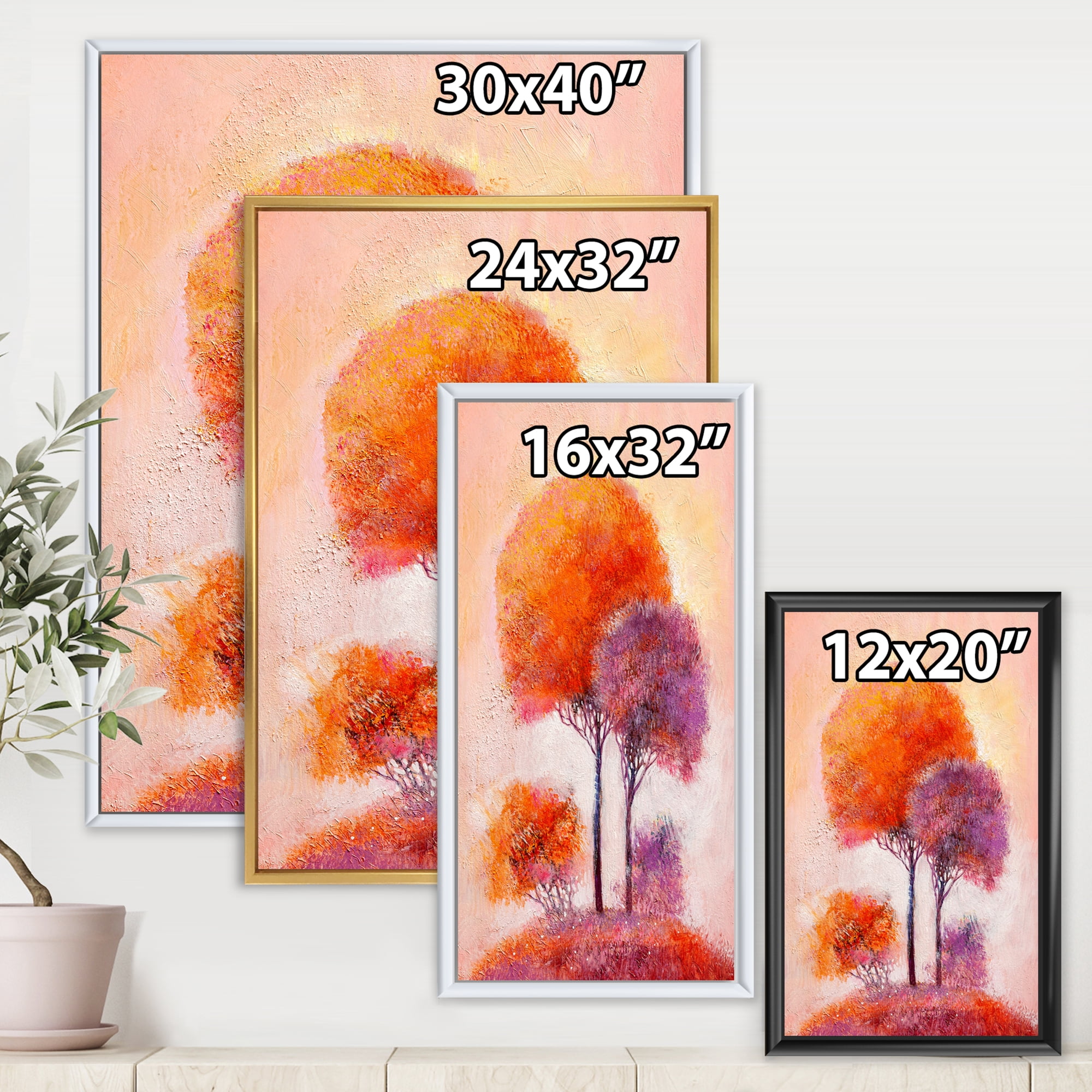 Designart 'Colourful Trees Abtract Impression I' Traditional Framed Canvas Wall Art Print