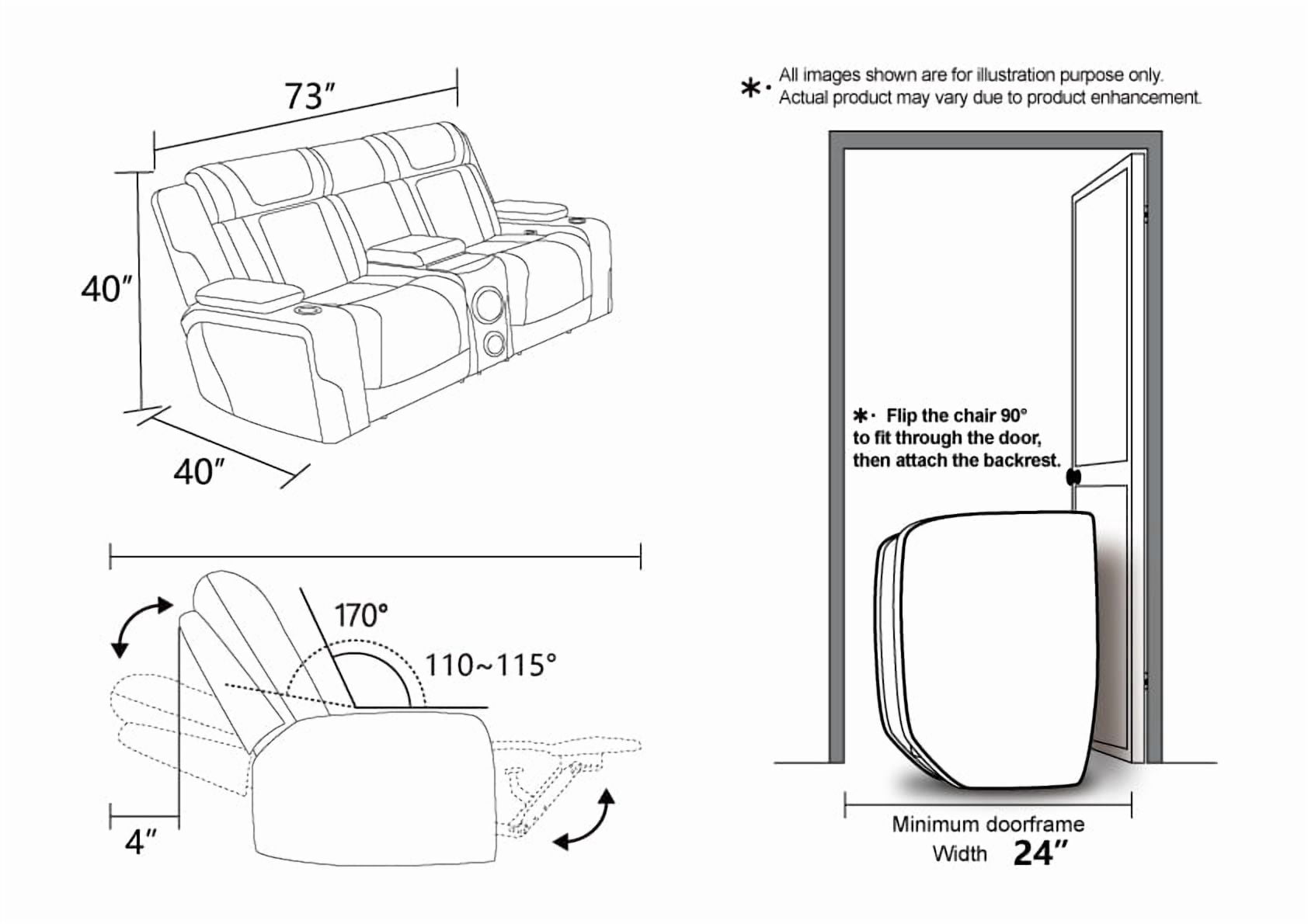 Gewnee Power Recliner with Wireless Charging, LED Ambient Lights, Built in Bluetooth Speakers, USB & Type‑C Ports, Hidden Storage, Home Theater Seating with Cup Holders, Air Leather‑Black