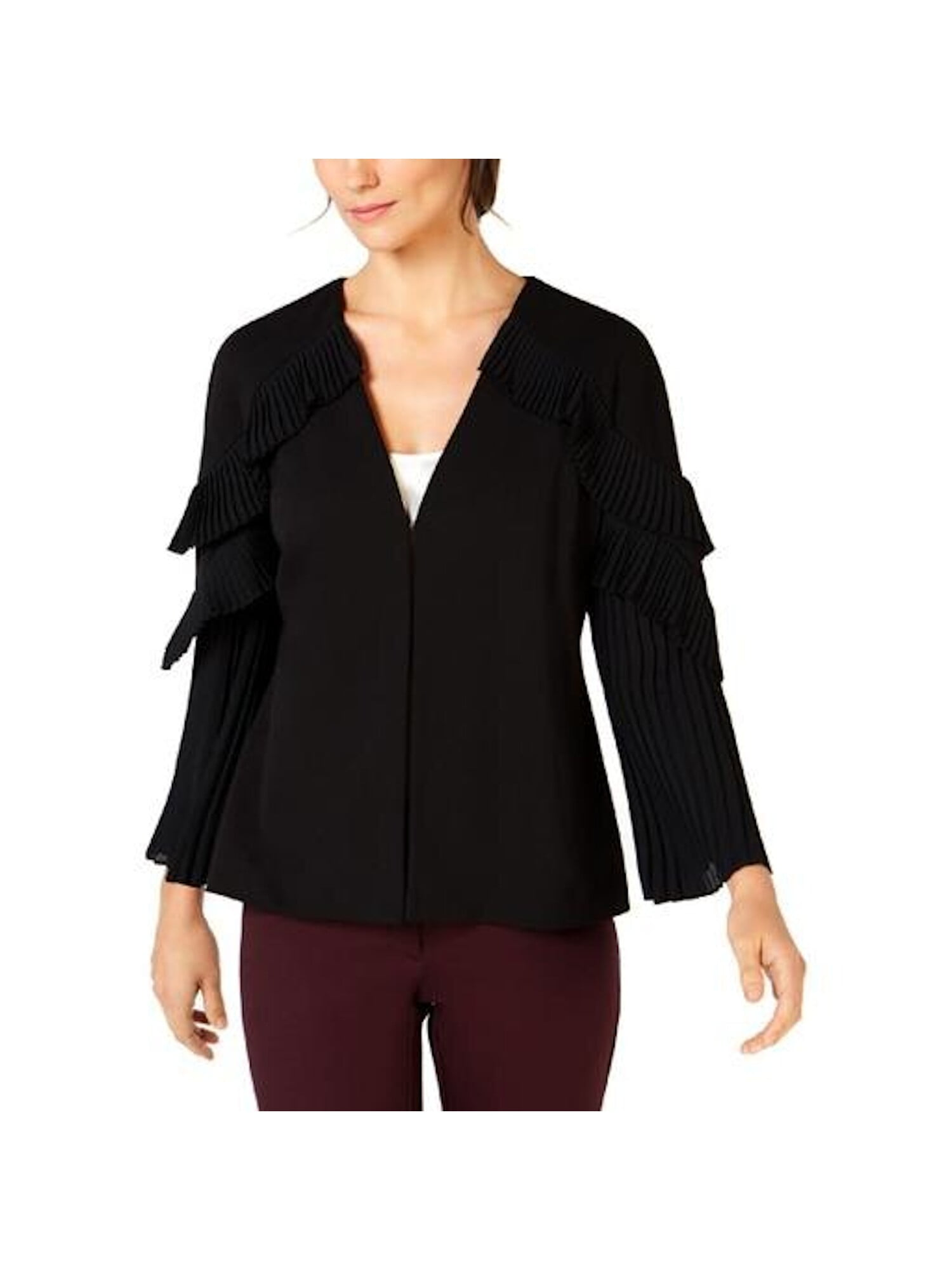 ALFANI NEW Women/'s Pleated-sleeve Collarless Blazer Jacket Top TEDO