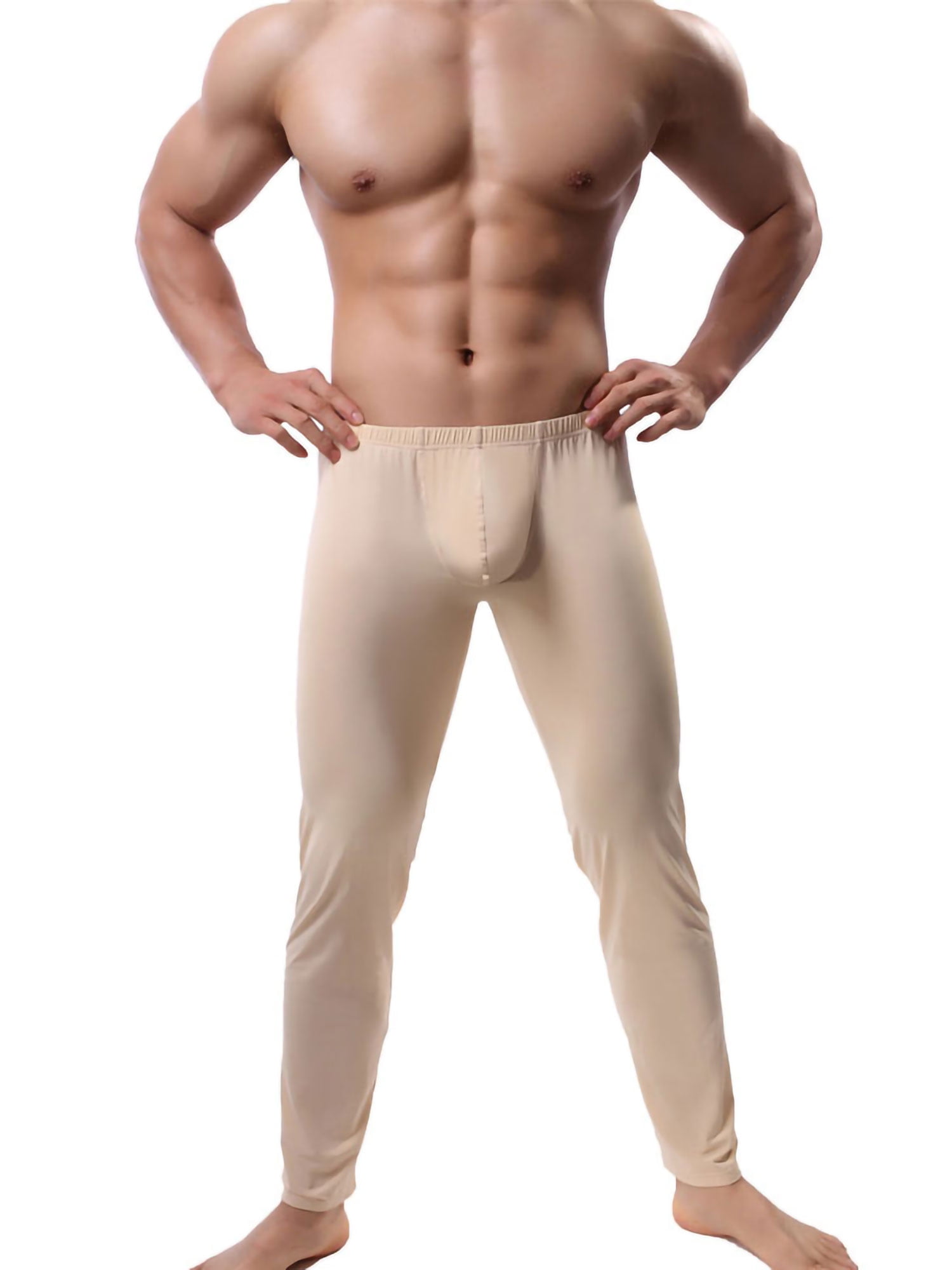 Men Pajamas Compression Thin Long Johns Ice Silk Baselayer Underwear Soft Pants