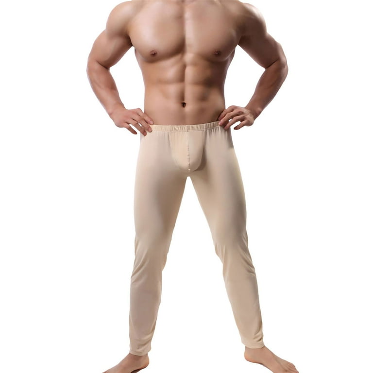 Men Thermal Underwear Bulge Pouch Warm Leggings Stretchy Long John Pants  Bottoms