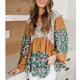 thumbnail image 2 of Camiseta de manga larga con cuello en V para mujer Estilo étnico informal Color de contraste Todo fósforo para otoño LC25115725 Verde XL, 2 of 6