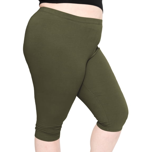 Stretch Is Comfort Women Polyester Plus Size Knee Length Leggings Olive Green 4X