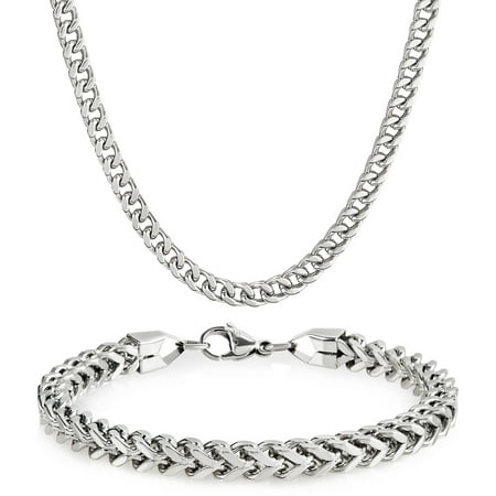 Men's Stainless Steel Franco Chain Necklace (24) and Bracelet (8.25) Set, (6mm)