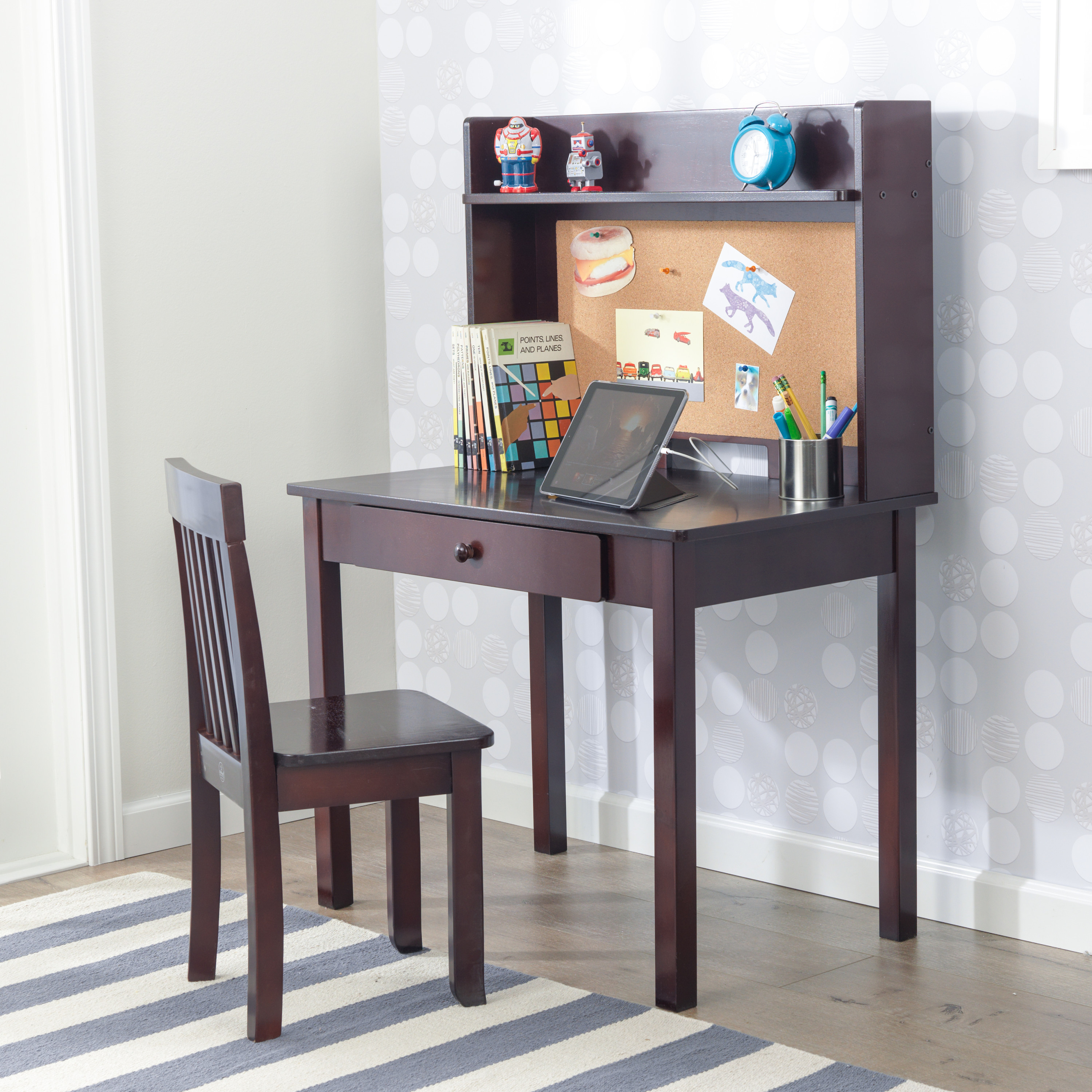 KidKraft Pinboard Wooden Desk with Drawer, Hutch, Shelf and Chair, Espresso - image 9 of 10