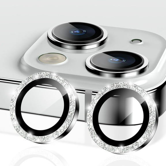 for iPhone 15 Plus/ iPhone 15 Camera Lens Protector, Individual Bling Glitter Metal Ring Tempered Glass Camera Screen Protector for iPhone 15 Accessories, Anti Scratch Case Friendly (Glitter Silver)