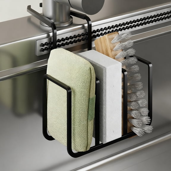 BiFandian Sponge Holder for Kitchen Sink, Hanging Caddy Dishwashing Supplies Organizer, Rustproof Sink Storage Rack Draining Rack for Sponge, Brush, Kitchen Accessories