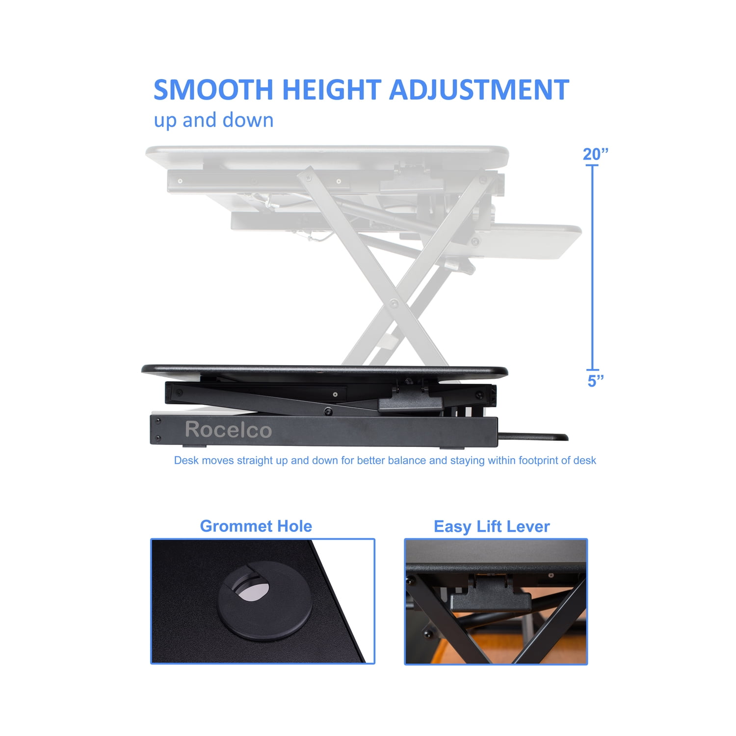 Rocelco 38" Large Height Adjustable Standing Desk Converter | Quick Sit Stand Up Dual Monitor Riser | Gas Spring Assist Computer Workstation | Retractable Keyboard Tray | Black (R DADRB-38)