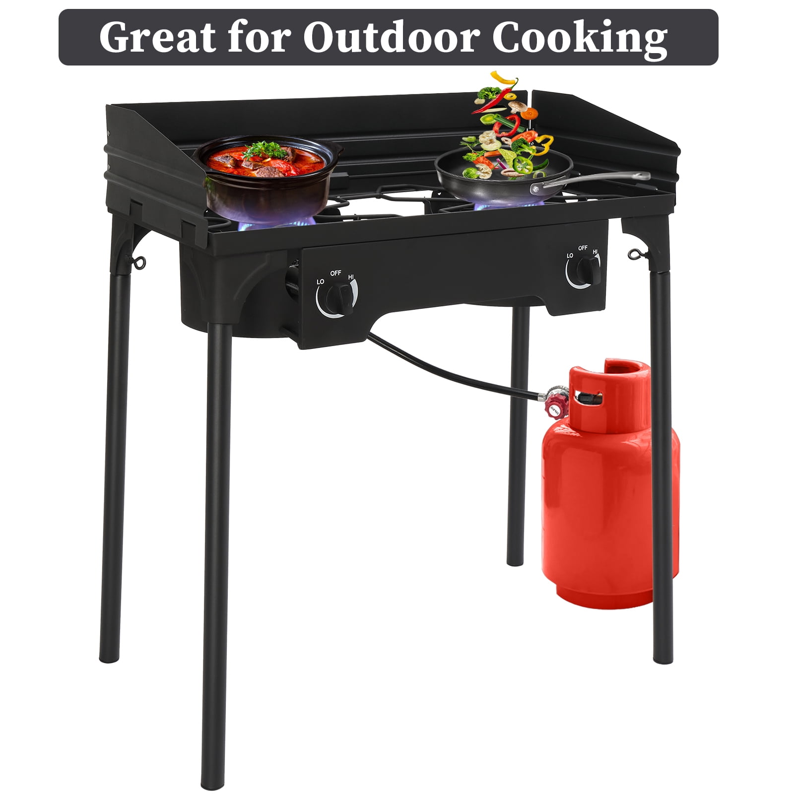 Winado Propane Burner  2 Burner Outdoor Stove Camping Burner w/ Wind Panel,150,000-BTU
