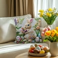 thumbnail image 2 of Spring Easter Bunny Throw Pillow Covers for Outdoor Patio Chair Decor, Knitted Rabbit Floral Embroidery Throw Pillow Cover Sofa Couch Cushion Case, Easter Bunny Eggs Cotton Fabric Cushion Case Cover, 2 of 5