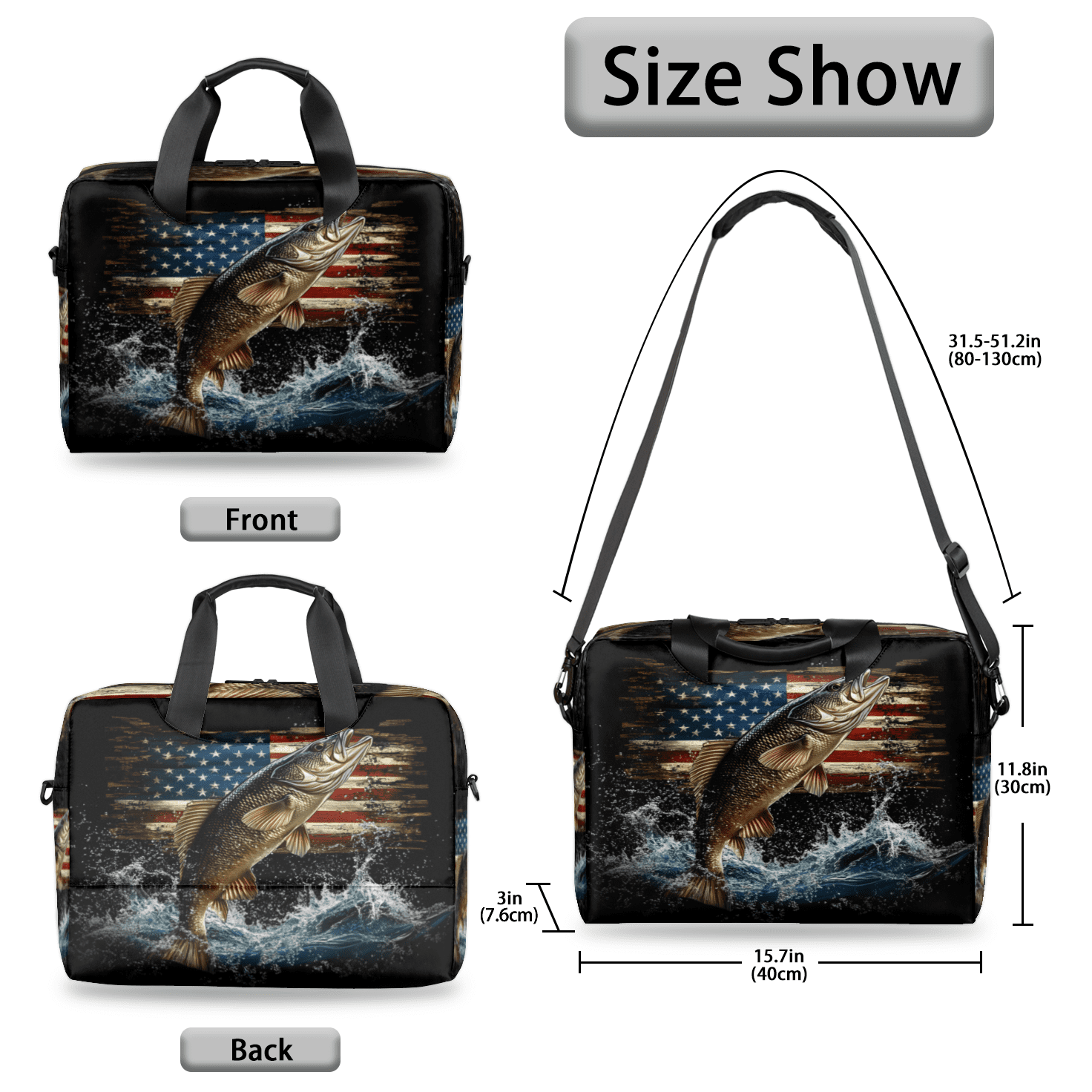 Herdesigns Vintage American Flag Laptop Bag for Women Men, Computer Case Briefcase Messenger Bags, 15-15.6 inch Laptop Sleeve Shoulder Bag