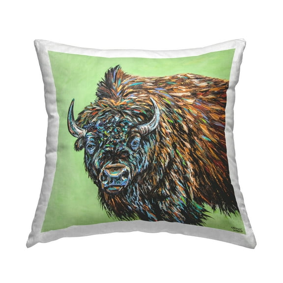 Stupell Industries Abstract Bison on Green Square Decorative Printed Throw Pillow, 18 x 18