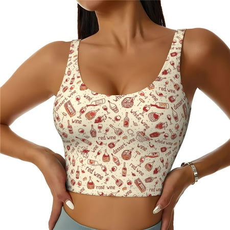 Jgfou Red Wine Print Womens Sports Bra - Padded Workout Sports Bras Crop Tank Top