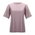 thumbnail image 4 of MIXUE Boho Tops For Women Summer Solid Color Round Neck Short Sleeve Loose Casual Yoga Sports Soft Tee Shirts Sportswear,Purple,S, 4 of 5