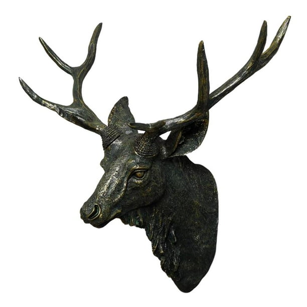 Elegante estatua de ciervo con tres astas, escultura decorativa para pared, ideal para la sala de estar. Color bronce