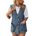 thumbnail image 1 of Veste en Denim Rétro Mode Femme Sans Manches Ample Décontractée avec Boutons, 1 of 5