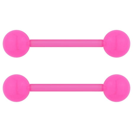 Acrylic White Barbell - 14G 16mm (5/8 Inch) Flexible Acrylic Nipple or Tongue Ring Barbell Set PLUS FREE Bonus Barbell
