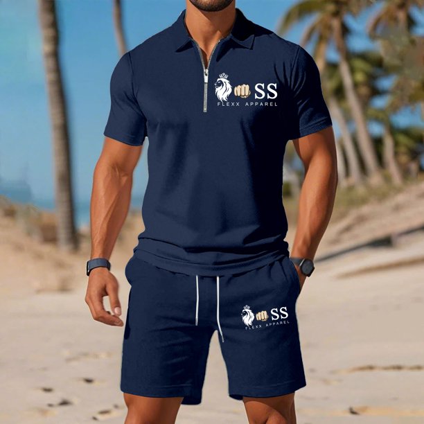 WILLBEST Conjunto Deportivo de Verano con Estampado de Letras Europeas para Hombre, Informal, Holgado y Cómodo, de Manga Corta y con Bolsillo.