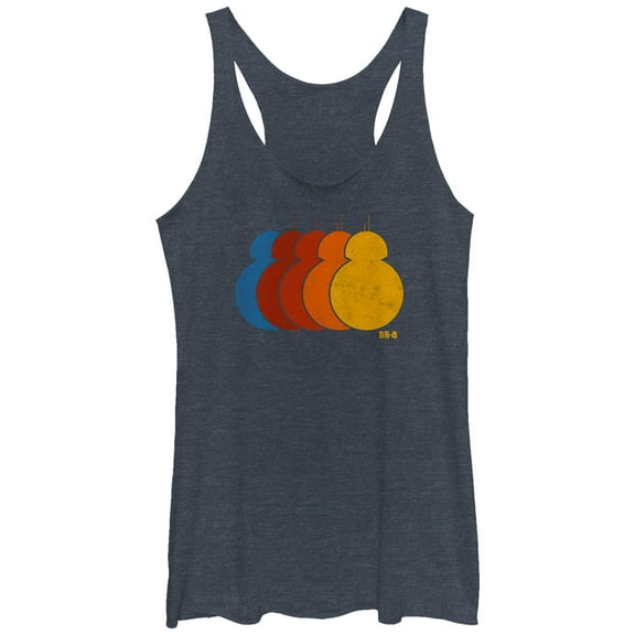Women's Star Wars The Force Awakens BB-8 Retro Rainbow Racerback Tank Top Navy Blue Heather X Large