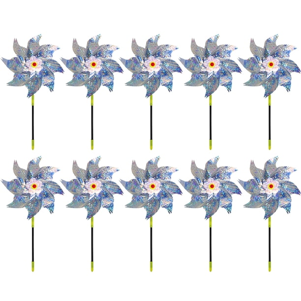 Injueey 10 piezas de molino de viento para jardín, repelente de pájaros, ahuyenta eficazmente a los pájaros, molino de viento para jardín, Jardín y Patio tipo+2