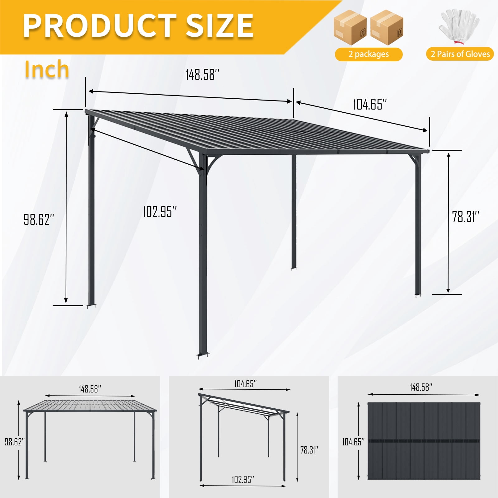 Mintazer 8x12ft Metal Patio Gazebo, 4-Post Hardtop Galvanized Steel Pergola, Outdoor Hard Roof Shelter for Backyard Patio Bike Storage Grill Area