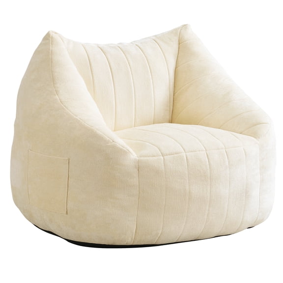 Rhevoy Oversized Bean Bag Chair for Adults, Inflatable and Modern, with Ottoman, Beige