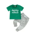 thumbnail image 2 of Infant Toddler Baby Boy St Patricks Day Outfits Short Sleeve Shirts Clover Sweatshirt with Pants 2Pcs Clothes Set (Green, 0-6 Months), 2 of 9
