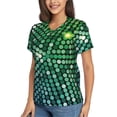 thumbnail image 2 of Honeii Green Disco Lights Print Women's Classic V-Neck T-Shirt,Womens Fashion Tops,Stylish Everyday Top for Women, Casual Summer Spring Outfits Clothes-X-Large, 2 of 5