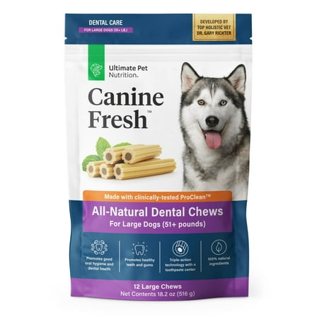 Ultimate Pet Nutrition Dental Chews Pork Dental Treats for Large Dogs, 18.2 oz Bag