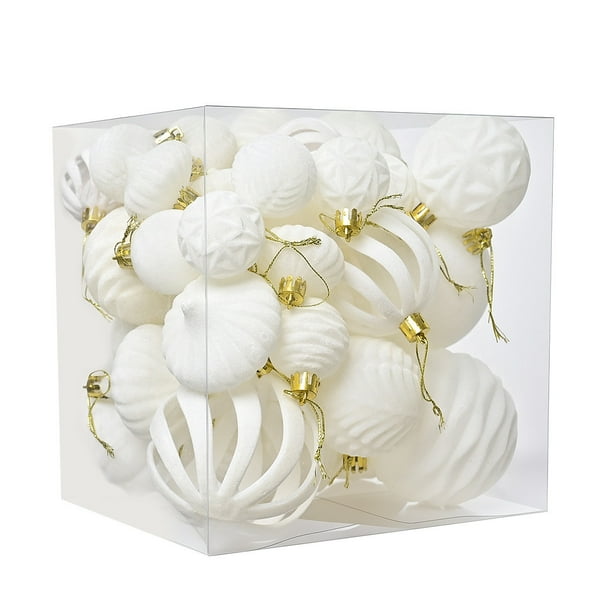 Special-shaped Flocking Christmas Balls 36 Christmas Tree Ornaments With Red Painted Velvet Balls