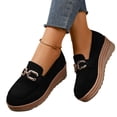 thumbnail image 3 of EKVAHL Women's Wedge Platform Loafers Slip On Walking Shoes Metal Chain Decor Round Toe Faux Faux Suede Casual Shoes Black, 3 of 4