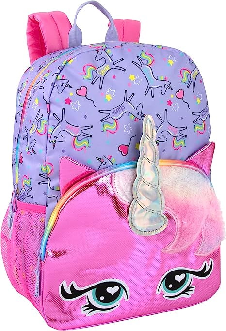 Emma & Chloe Waterproof Holographic Rainbow Unicorn Backpack with Horn ...
