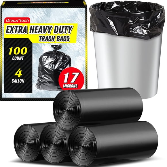 Bolsas de basura Wowflash de 4 galones, 17 micras, extra resistentes, 100 unidades