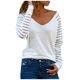 thumbnail image 1 of Blusa de mujer con cuello en V y estampado de rayas, manga larga y corte holgado, tejido de poliéster, adecuada para primavera/otoño/invierno, 1 of 6