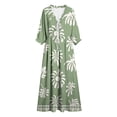 thumbnail image 4 of Ayolanni Plus Size Women's Fall Dress 3/4 Sleeve V Neck A-Line Maxi Dresses Hawaii Weekend Floral Beach Long Dress Green L, 4 of 7