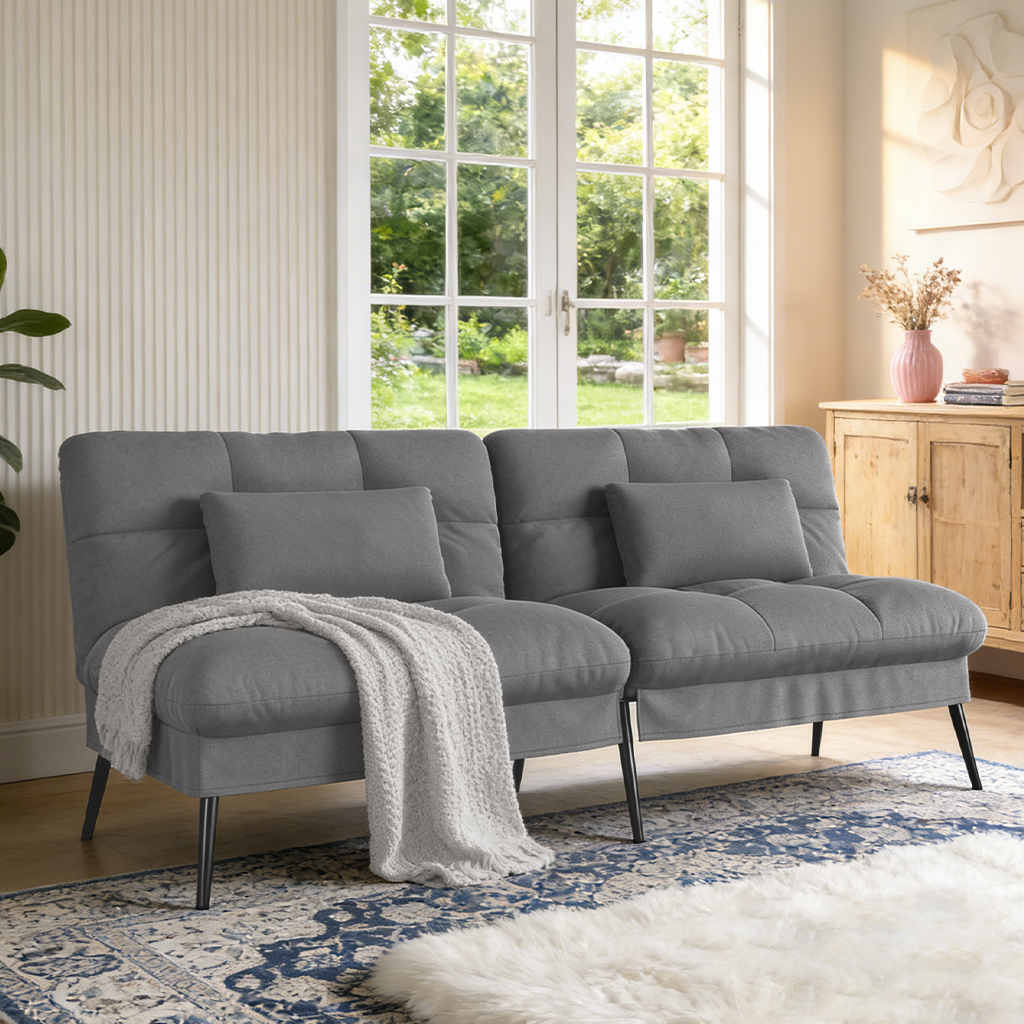COMHOMA Convertible Futon Sofa Bed Upholstered Futon Couch 68.5" Fabric Sleeper Sofa, Gray
