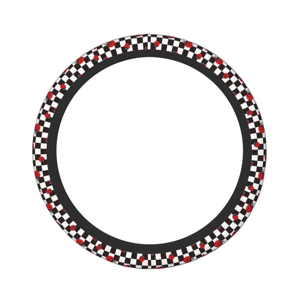 Balery Ladybugs Of Black And White Checkers Fundas elásticas antideslizantes para volante, funda protectora universal para hombre y mujer, 15 pulgadas, accesorios para coche.