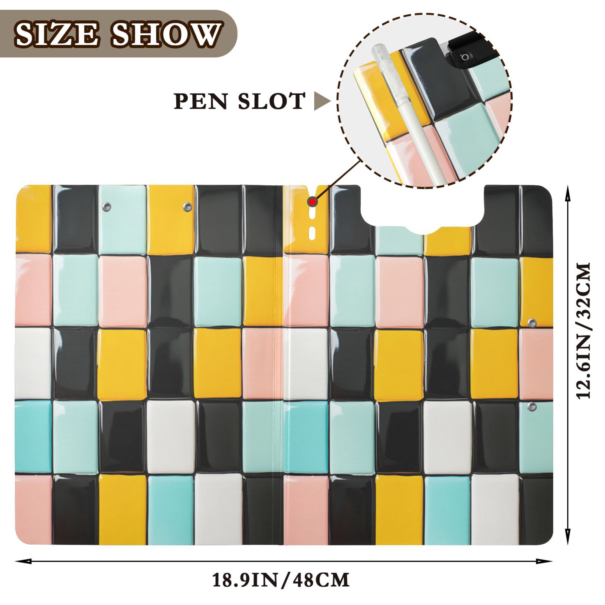 FORMRS A4 Clipboard Folder with Pen Holder Horizontal Foldable School Office Binder, Yellow Checkered Pattern