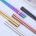 thumbnail image 4 of Une Paire de Baguettes en Acier Inoxydable Électroplaquées Carrées Réutilisables (23cm, Argent), 4 of 8