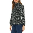 thumbnail image 4 of Allegra K Women's Floral Mock Neck Smocked Long Sleeve Top Blouse, 4 of 6