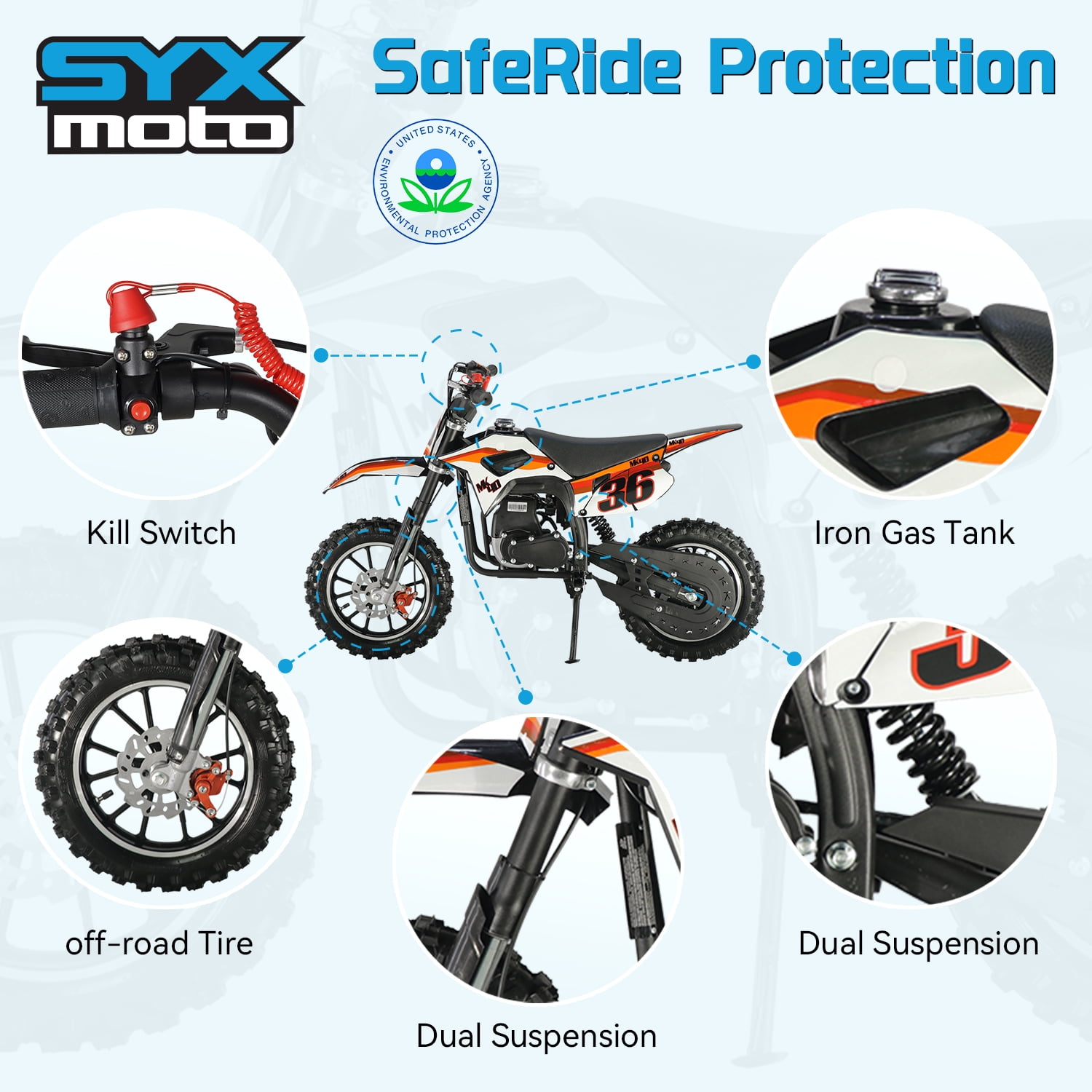 SYX MOTO MK 40cc 4 Stroke Mini Dirt Bike, Pull Start Automatic Transmission Pit Bike for Kids, Blue