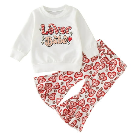 

Girl Clothes 4t 12-18 Month Girl Clothes Toddler Valentines Day Baby Girls Clothes Sets 2pcs Lover Baby Letter Sweatshirt Tops Hearts Printed Flare Pants Valentine Outfit Long Short