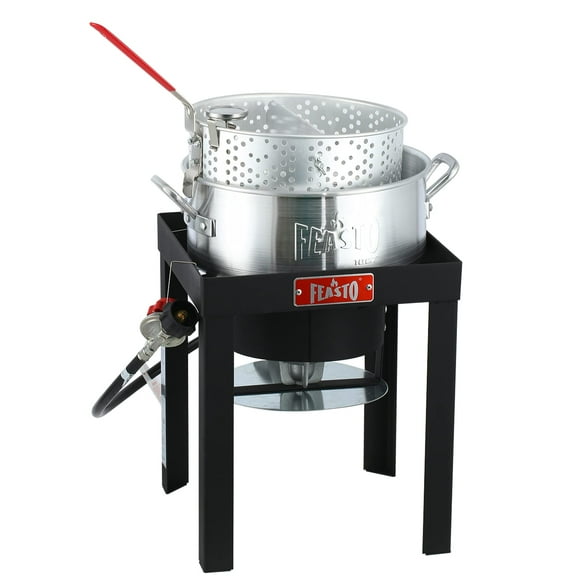 FEASTO 10 QT Propane Outdoor Fish Fryer Set, Outdoor Propane Deep Fish Fryer Pot with Basket, Adjustable Regulator, 50,000 BTU Gas Deep Fryer, Frame Standing, Fish Cooker, Outdoor Cooking