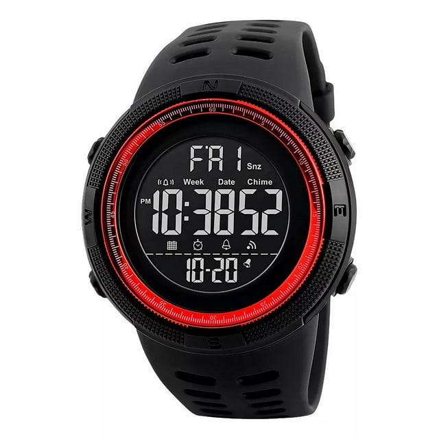 Reloj Hombre Skmei 1251 Sumergible Digital Alarma Cronometro Color De La Malla Negro Color Del Bisel Rojo